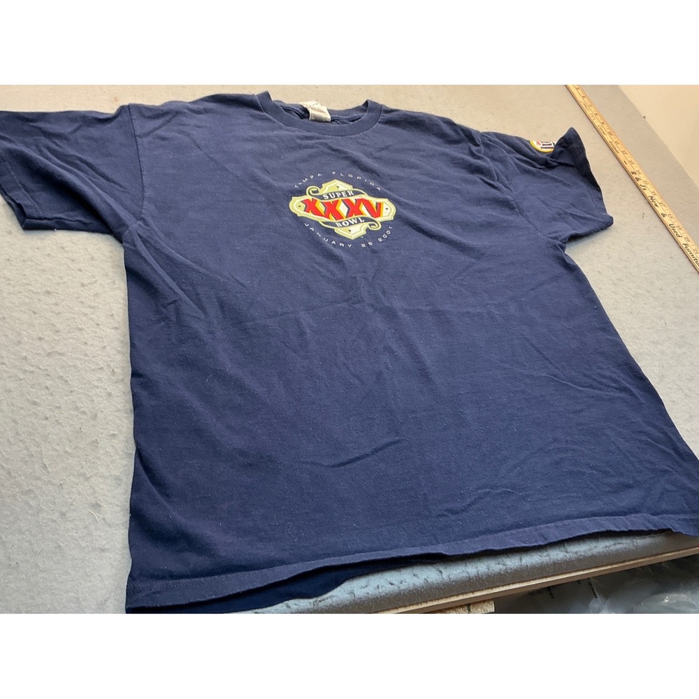 Fruit of the Loom Vintage Y2K Super Bowl XXXV T-Shirt Miller Lite XL Navy Blue
